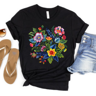 Helle florale Bouquet-Faux-Garn-Stickerei T-Shirt