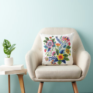 Helle Florale Bouquet-Faux-Yarn- Stickerei  Kissen