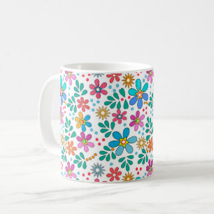 Helle florale bunte Muster Retro-Sechziger Kaffeetasse