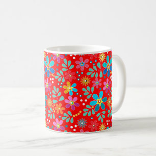 Helle florale bunte Muster Retro-Sechziger Kaffeetasse
