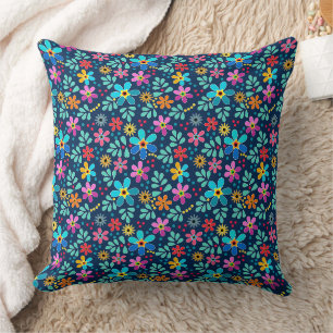 Helle florale bunte Muster Retro Sechziger Kissen