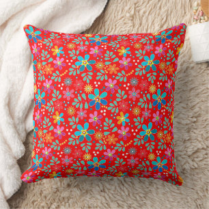 Helle florale bunte Muster Retro Sechziger Kissen