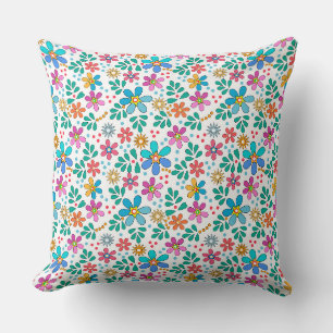 Helle florale bunte Muster Retro-Sechziger Kissen