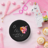 Helle, florale, farbige Monogramm-Schwarze Hochzei Pappteller (Party)