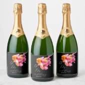 Helle, florale, farbige Monogramm-Schwarze Hochzei Schaumweinetikett (Flaschen)