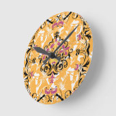 Helle florale Kunst, Orange und Schwarzes Hollow Runde Wanduhr (Winkel)
