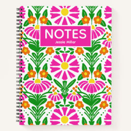 Helle florale Magenta Orange Grüne Personalisierte Notizblock