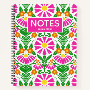 Helle florale Magenta Orange Grüne Personalisierte Notizblock