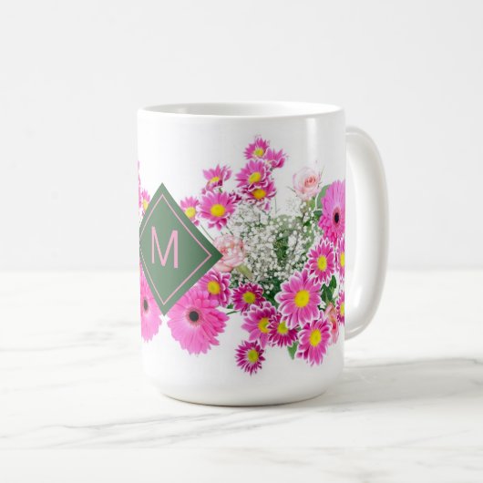 Helle, florale Mit Monogramm Kaffee Tasse (VorderseiteRechts)