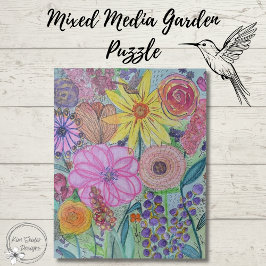 Helle, florale Mixed Media Originale Kunst Puzzle