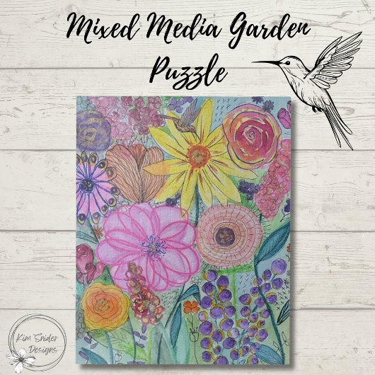 Helle, florale Mixed Media Originale Kunst Puzzle