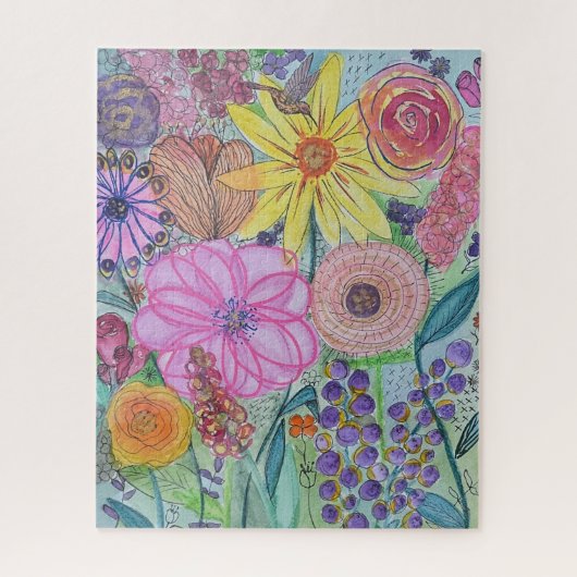 Helle, florale Mixed Media Originale Kunst Puzzle (Vertikal)