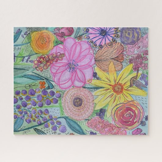 Helle, florale Mixed Media Originale Kunst Puzzle (Horizontal)