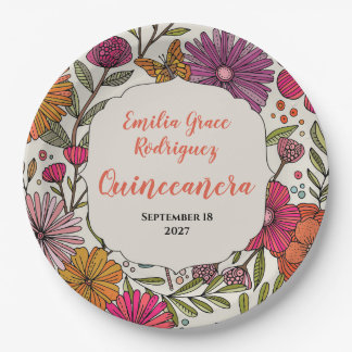 Helle florale Quinceañera | Farbige Laune Pappteller