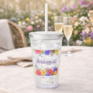 Helle Florale Wasserfarben Brautjungfer Acryltrinkbecher