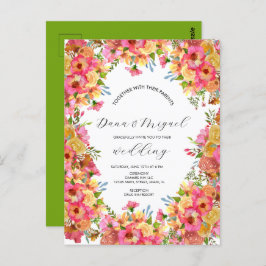 Helle Florals Pink farbenfrohe Hochzeit mit Wasser Postkarte