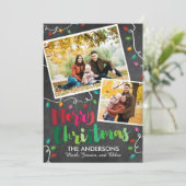 Helle frohe Weihnachtsbeleuchtung Feiertagskarte (Stehend Vorderseite)