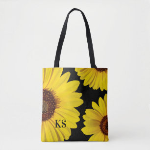 Helle, fröhliche Monogramm-Sonnenblumen-Tragetasc Tasche
