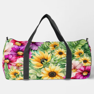 Helle, fröhliche Sonnenblumen und tropische Blume Duffle Bag