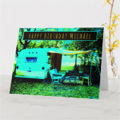 Helle fröhliche Vintag Camper Happy Birthday Card Karte (Gelbe Blume)