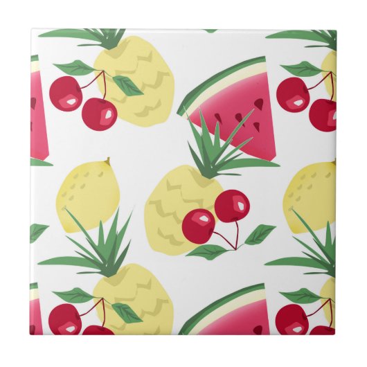 Helle Früchte und Beeren auf weiß. Fliese (Vorderseite)