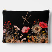Helle Frühlingsblumen auf schwarzer Monogramm Zubehörtasche (Vorderseite)