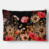 Helle Frühlingsblumen auf schwarzer Monogramm Zubehörtasche (Rückseite)