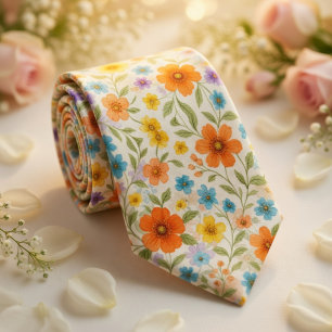 Helle Frühlingswiesen-Blumenmuster Krawatte