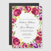 Helle Fuchsia Pink Blumengarten Hochzeit Magneteinladung (Vorne/Hinten)