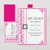 Helle Fuchsienrosa, weiße Spitze Save the Date Ankündigungspostkarte (Vorne/Hinten)