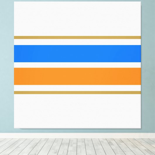 Helle Fun Blue Orange Racing Streifen auf weiß Leinwanddruck (Insitu (Holzboden))