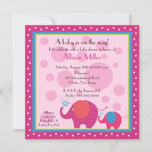 Helle & Fun Elephant Babydusche Einladung (Vorderseite)