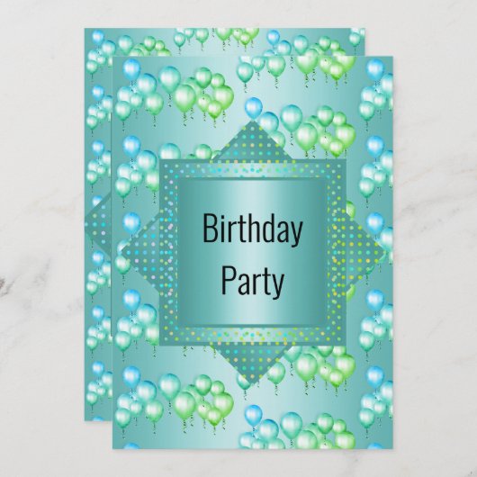 Helle Fun Rainbow Green Ballon All Occaso Einladung (Vorne/Hinten)