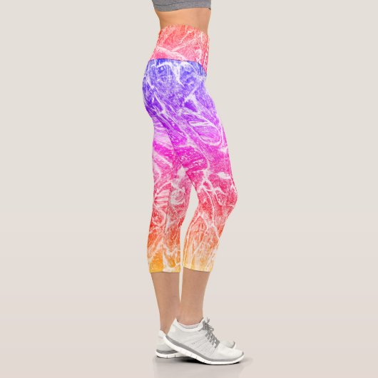 Helle Fun Regenbogenfarben Abstrakter Marmor Capri Leggings (Rechts)