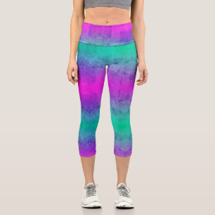 Helle Fun Türkis und Lila Ombre Streifen Capri Leggings