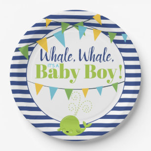 Helle Fun Typografie Niedlich Whale Boy Babydusche Pappteller