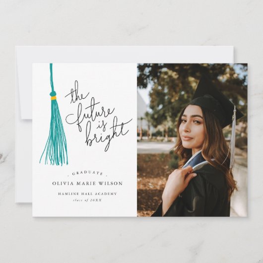 Helle Future Aquamarin Tassel Abschluss Ankündigun Einladung (Vorderseite)