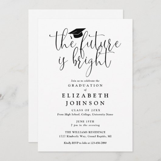 Helle Future Elegante Script Graduation Party Einladung (Vorne/Hinten)