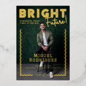 Helle Future Yellow Neon Grad Foto Abschluss Folieneinladung (Vorderseite)