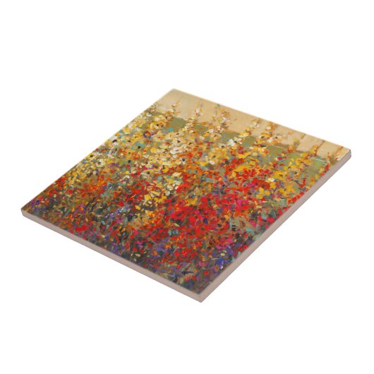 Helle Gartenmauer Frühlingsfest Wildblumen Fliese (Seite)