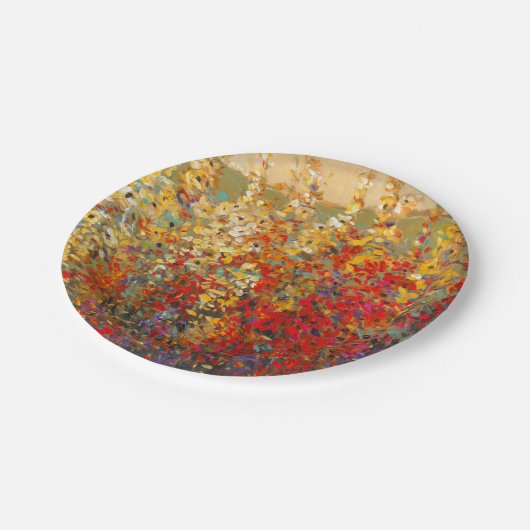 Helle Gartenmauer Frühlingsfest Wildblumen Pappteller (Schrägansicht)