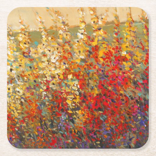 Helle Gartenmauer Frühlingsfest Wildblumen Rechteckiger Pappuntersetzer (Vorderseite)