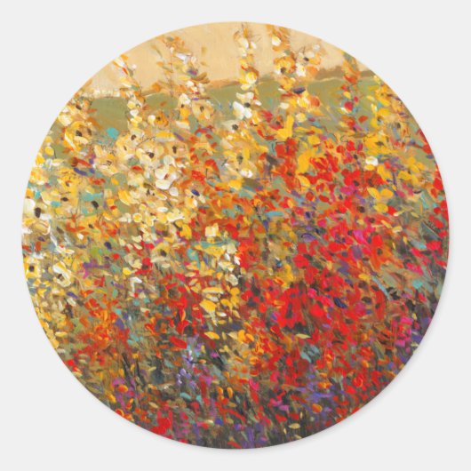 Helle Gartenmauer Frühlingsfest Wildblumen Runder Aufkleber (Vorderseite)