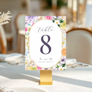 Helle Gartenv Blumen Chic Monogramm Elegante Hochz Tischnummer