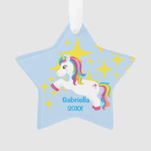 Helle Gelb-Sterne mit Einhorn-Verzierung Ornament