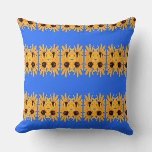 Helle, gelbe Blumen auf Royal Blue Kissen