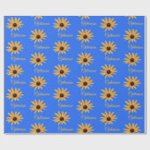 Helle, gelbe Blumen auf Royal Blue Optimismus Geschenkpapier (Flach)