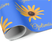 Helle, gelbe Blumen auf Royal Blue Optimismus Geschenkpapier (Rolleneckpunkt)