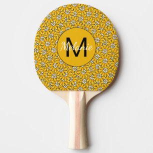 Helle gelbe Blumenmuster personalisiert Tischtennis Schläger