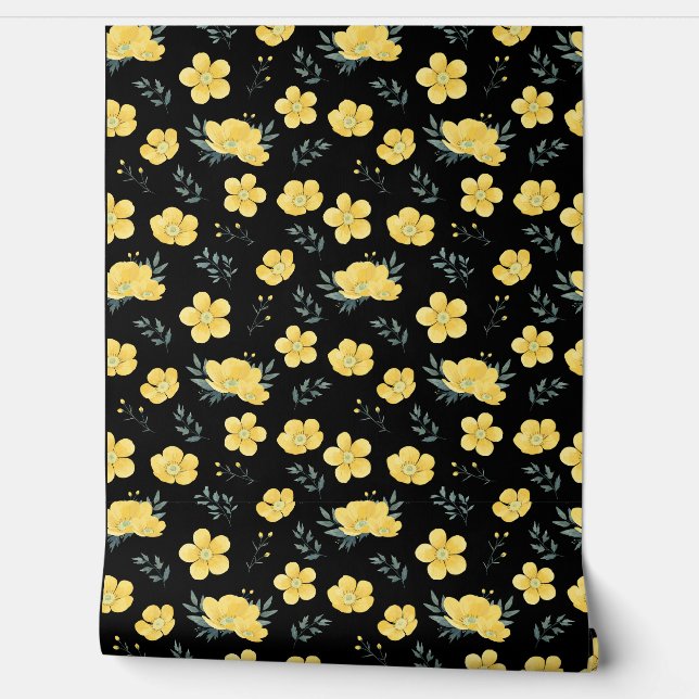 Helle gelbe Blumentapeten für dynamische Räume Tapete (Abrollen)